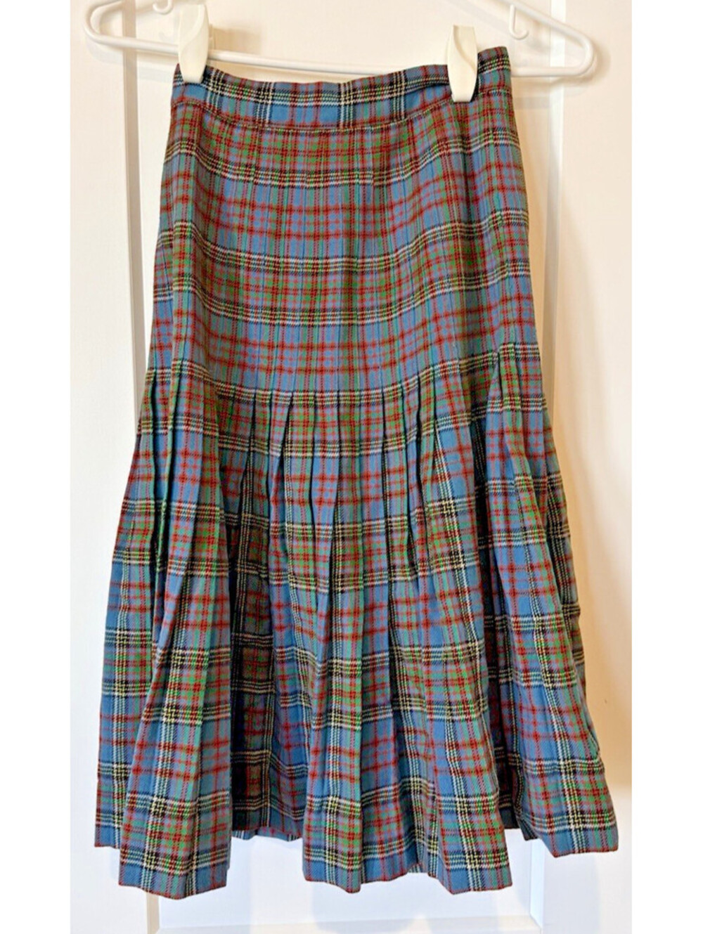 Vtg 50s 100% Wool Blue Plaid Pleated Skirt Bernard Casuals Vancouver Canada